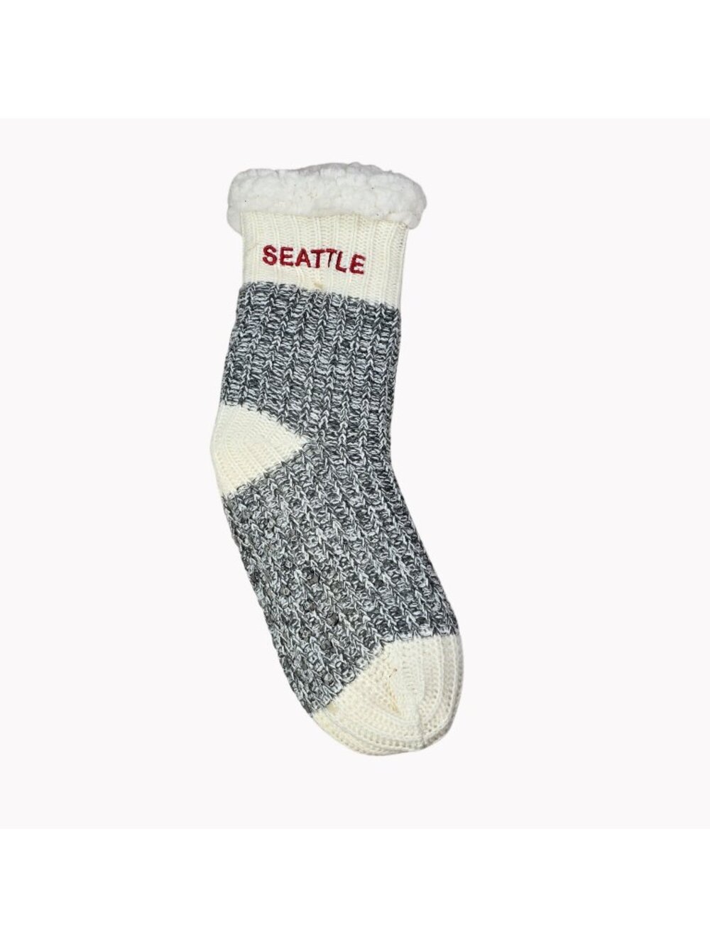 Thermal Knit Adult Grip Slipper Socks With Sherpa Lining One Size Seattle Design